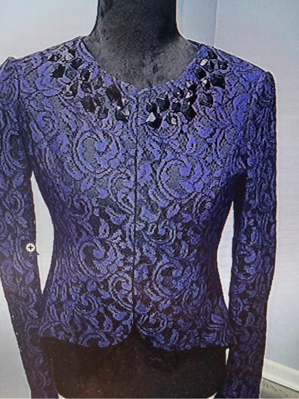 HEED Black Navy Embellished Lace Round-Neck Blazer in Navy